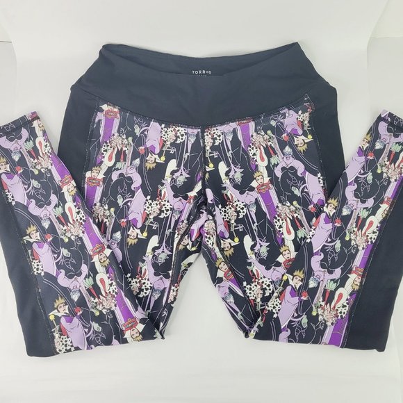 Torrid Disney Villains Womens Size 1 Purple Black Active Leggings Ursula Cruella - Picture 1 of 12